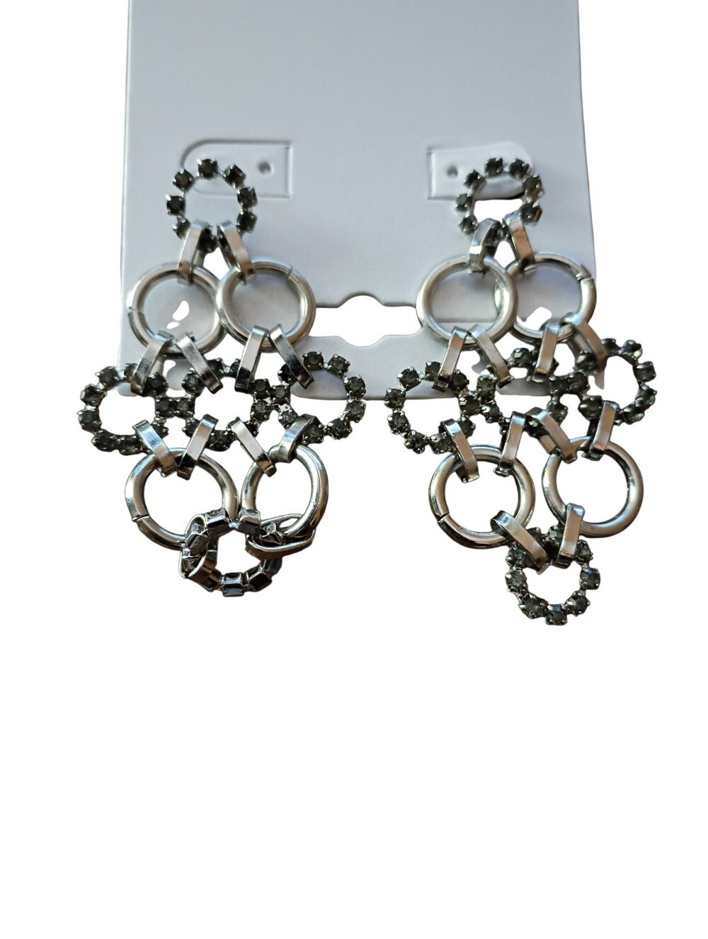 Fashion Jewelry Silver Crystal Link Drop Earrings - Women's Fashion Jewelry